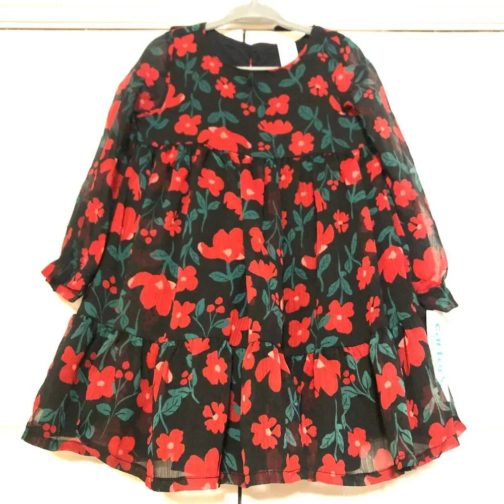 NWT CARTERS Child of Mine Long Sleeve Chiffon Petticoat Dress Black\Red 2T